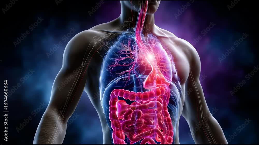 Aufkleber detailed human anatomy visualization highlighting internal organs and circulatory system with dynami