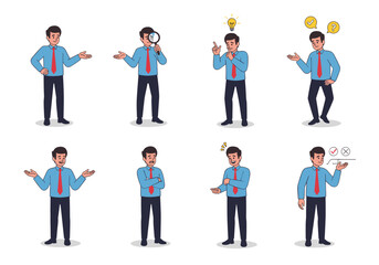 Business man expressing various emotions and poses for presentations and communications