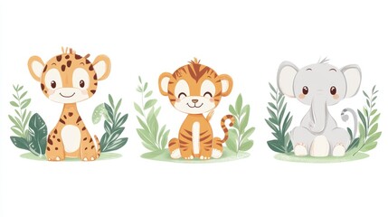 Naklejka premium Cute cartoon jungle animals