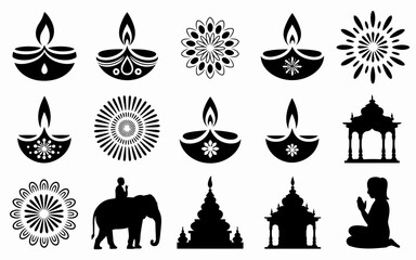 Vector art of collection of diwali silhouettes for celebration