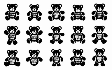 Vector art of collection of happy teddy day typography