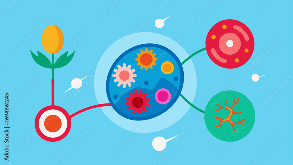 Poster cellular repair process a vector illustrating this process showing damaged cells transforming into h