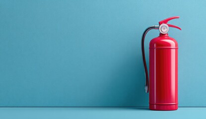 Obraz premium Red fire extinguisher against a light teal wall