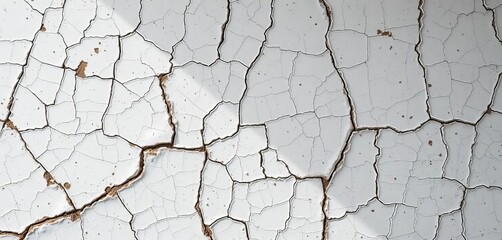 Fototapeta premium Cracked, aged white ceramic surface with distressed texture, background, worn