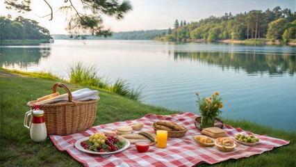Fototapeta premium picnic in the forest AI Generated
