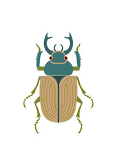 Cute Cartoon Rhinoceros Beetle Flat Vector Illustration