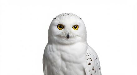 Chouette blanche regard intense lumiere douce fond blanc. AI Generated