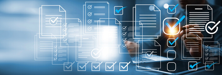 Digital Document Management and Checklist Verification, A business technology concept showing...