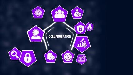Business Collaboration Network with Purple Accents and Dark Blue Background Keywords: collaboration, business, teamwork, network, connection, communication, strategy, success, growth, finance