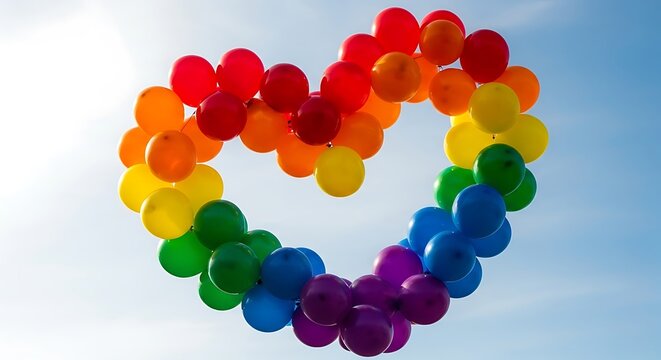 Rainbow Heart Balloons with Sky. - Powered by Adobe