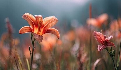 Peach lilies in a field © Kalimantan