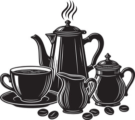 Create A Coffee Drink set Victor Art Silhouette with white Background.