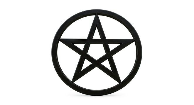 A black pentagram symbol encircled stands isolated on a white background