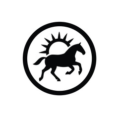 Fototapeta premium Horse running inside circle sun elegant silhouette design with white background illustration
