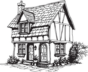The village house. Hand drawn vector illustration