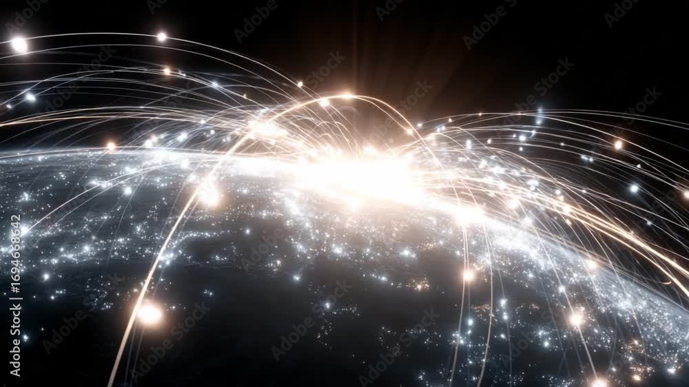Poster global network connectivity: a vibrant visualization of a global network, depicting a multitude of i