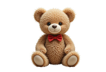 Obraz premium Cute Brown Teddy Bear with Red Bow Tie Sitting on White Background