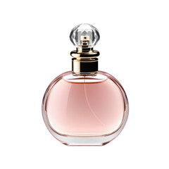 Elegant round perfume bottle with crystal cap and pink liquid