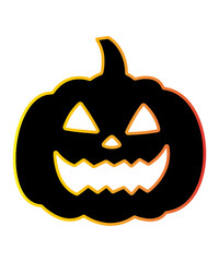 Halloween Pumpkin Outline with Smiling Face and Triangle Eyes in Gradient Colors Against Black Backdrop