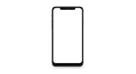 A black smartphone with a notch sits vertically in the center against a white background