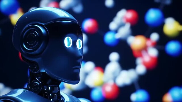 Advanced robot head in futuristic laboratory