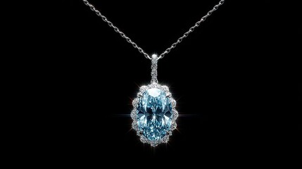 Diamond pendant with oval blue gemstone