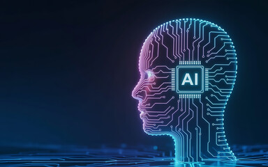 Futuristic AI brain concept with glowing circuits and digital intelligence