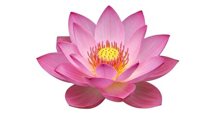 A pink lotus flower with yellow center isolated on a white background