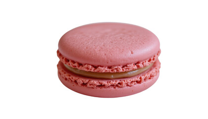 Pink Macaron with Cream Filling on White Background
