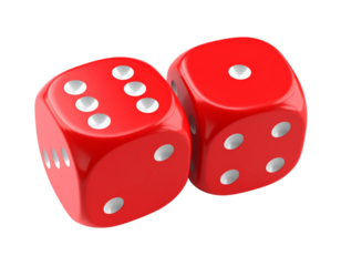  Action Shot 3D Dice, Mid-Roll Seven, Games of Chance, Transparent Background Concept.