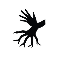 Obraz premium Tree roots forming human hands artistic silhouette design with clean white background illustration