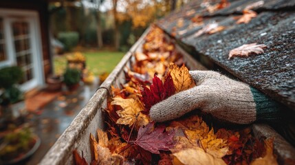 Autumn leaves collected from a gutter