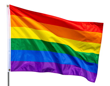 Rainbow Pride Flag Waving, Front View, Isolated on Transparent Background