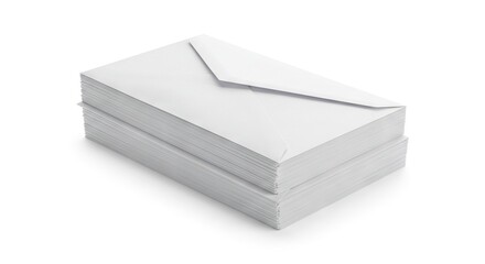 Naklejka premium A neat stack of white envelopes on a white surface casting a soft shadow