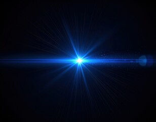 Fototapeta premium Realistic Blue Glowing Lens Flare Light Effect on Black Backdrop