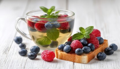 Refreshing breakfast with tea and toast