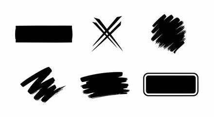 Set of doodle ink blocks and cross strokes for abstract design, bold decoration, and minimal vector sketch elements.