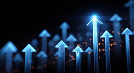 Abstract digital graphic of many upward-pointing arrows