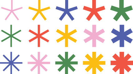Colorful Asterisk Icon Set - Multicolor Asterisks in Various Line Weights and Styles