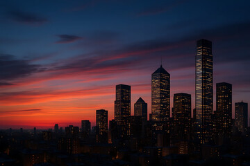 Fototapeta premium Modern City Skyline at Vibrant Sunset
