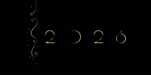 New Year Elegance Luxury Poster wıth gold serpentine, lights and numbers 2026 on the black background
