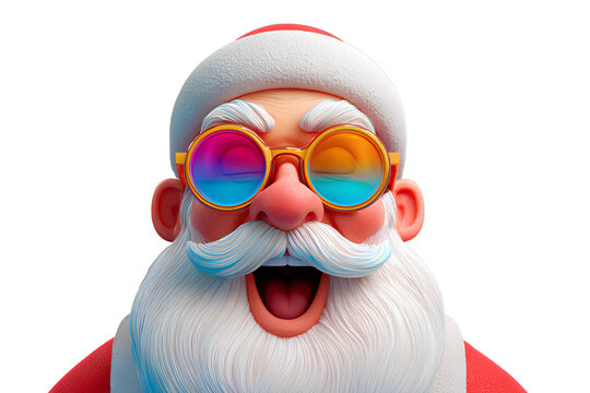 Winking Santa Claus Emoji with Sunglasses Playful Floating Composition Isolated on Transparent Background PNG - Powered by Adobe