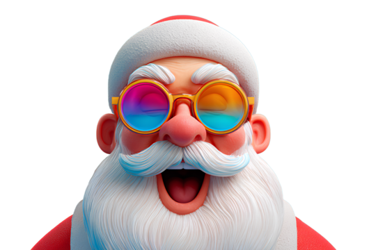 Winking Santa Claus Emoji with Sunglasses Playful Floating Composition Isolated on Transparent Background PNG