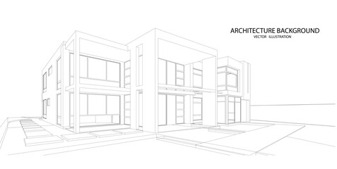 3d wireframe of building. sketch design.Vector
