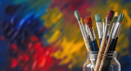 Fototapeta premium Colorful Abstract Painting with Paintbrushes, Illustrating Artistic Tools and Creativity