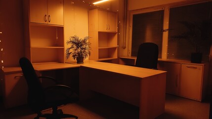 Fototapeta premium Minimalist wooden desk with potted plant in Scandinavian style, embodying simplicity and natural harmony.