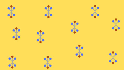 Abstract geometric pattern with brown and blue dots on a yellow background