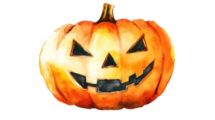 Hand-Painted Watercolor Halloween Pumpkin Jack-O-Lantern Isolated on White Background