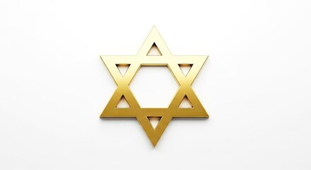 A golden Star of David is centered on a white backdrop casting a soft shadow beneath it
