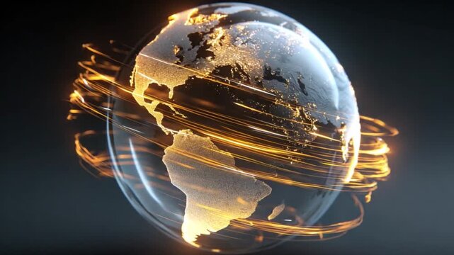 Global Connections: A dynamic and futuristic digital rendering of Earth. A vibrant golden energy surrounds the globe, suggesting connectivity, innovation, and a modern world.